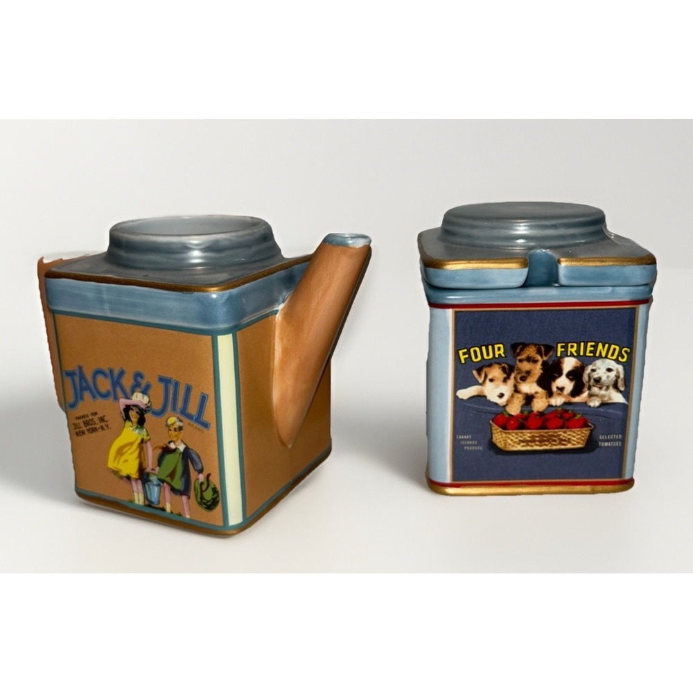 Sakura Oneida Vintage Labels‎ Stoneware Sugar Creamer Set Fruit Vegetable Crate